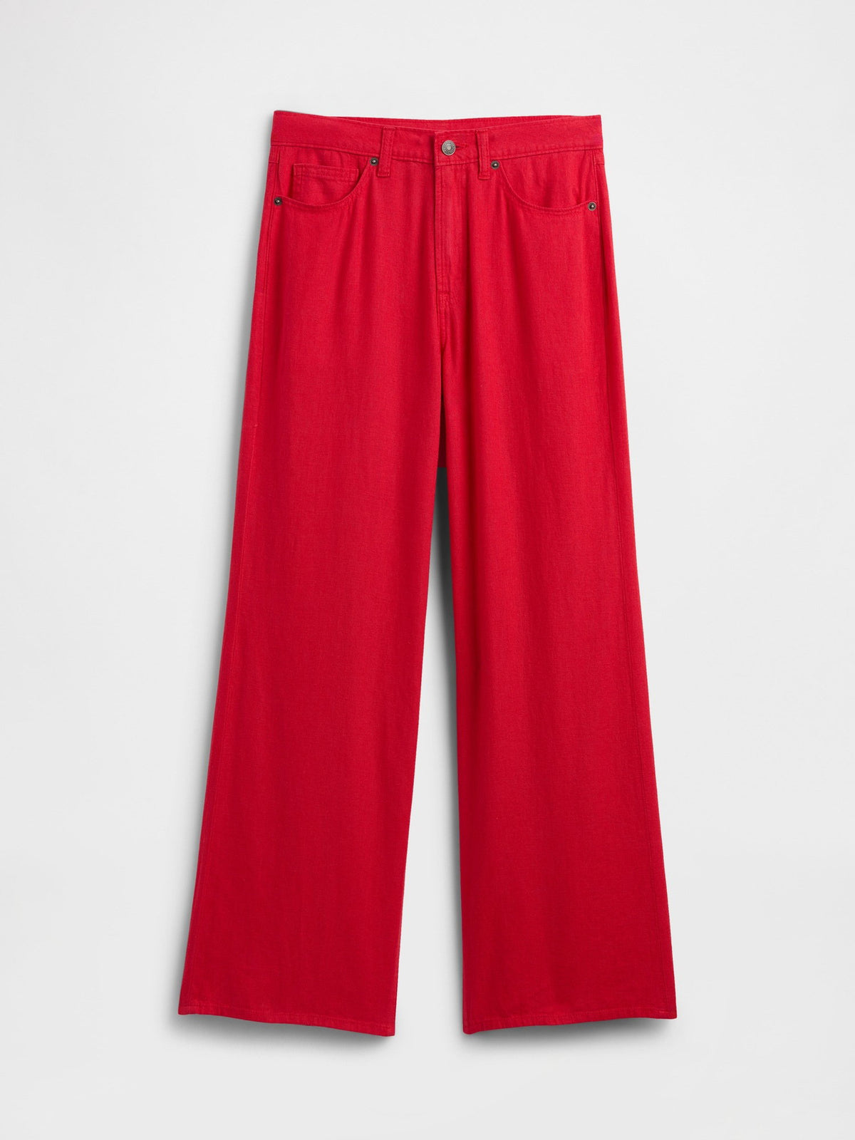 Kırmızı High Rise Keten Karışımı Wide-leg Pantolon