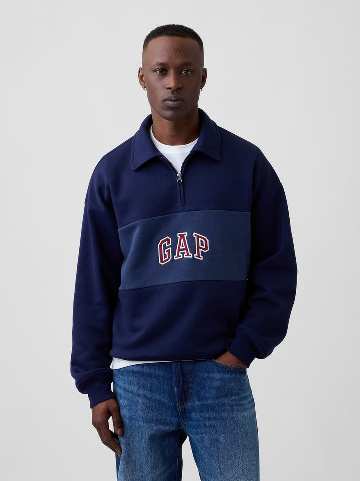 Lacivert Oversized Gap Logo Yarım Fermuarlı Sweatshirt