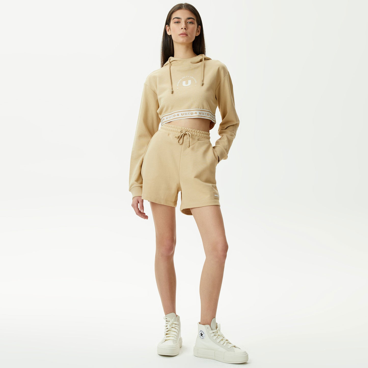 United4 Classic Kadın Krem Hoodie