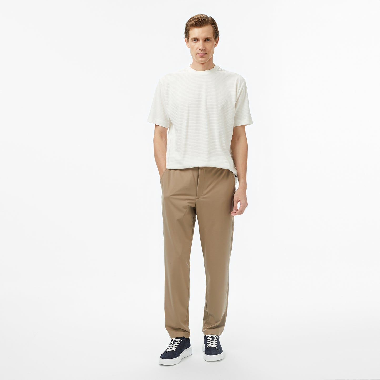 Nautica Erkek Krem Regular Fit Çizgili T-shirt