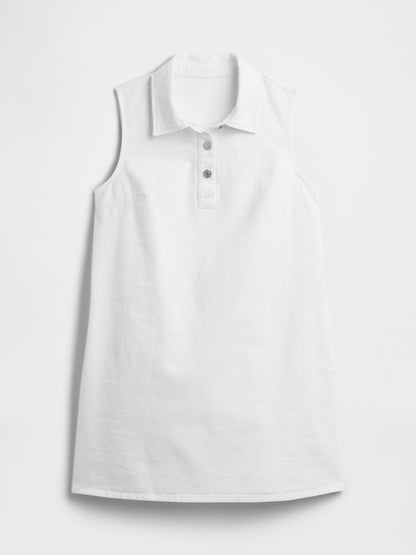 Beyaz Kolsuz Polo Yaka Denim Mini Elbise