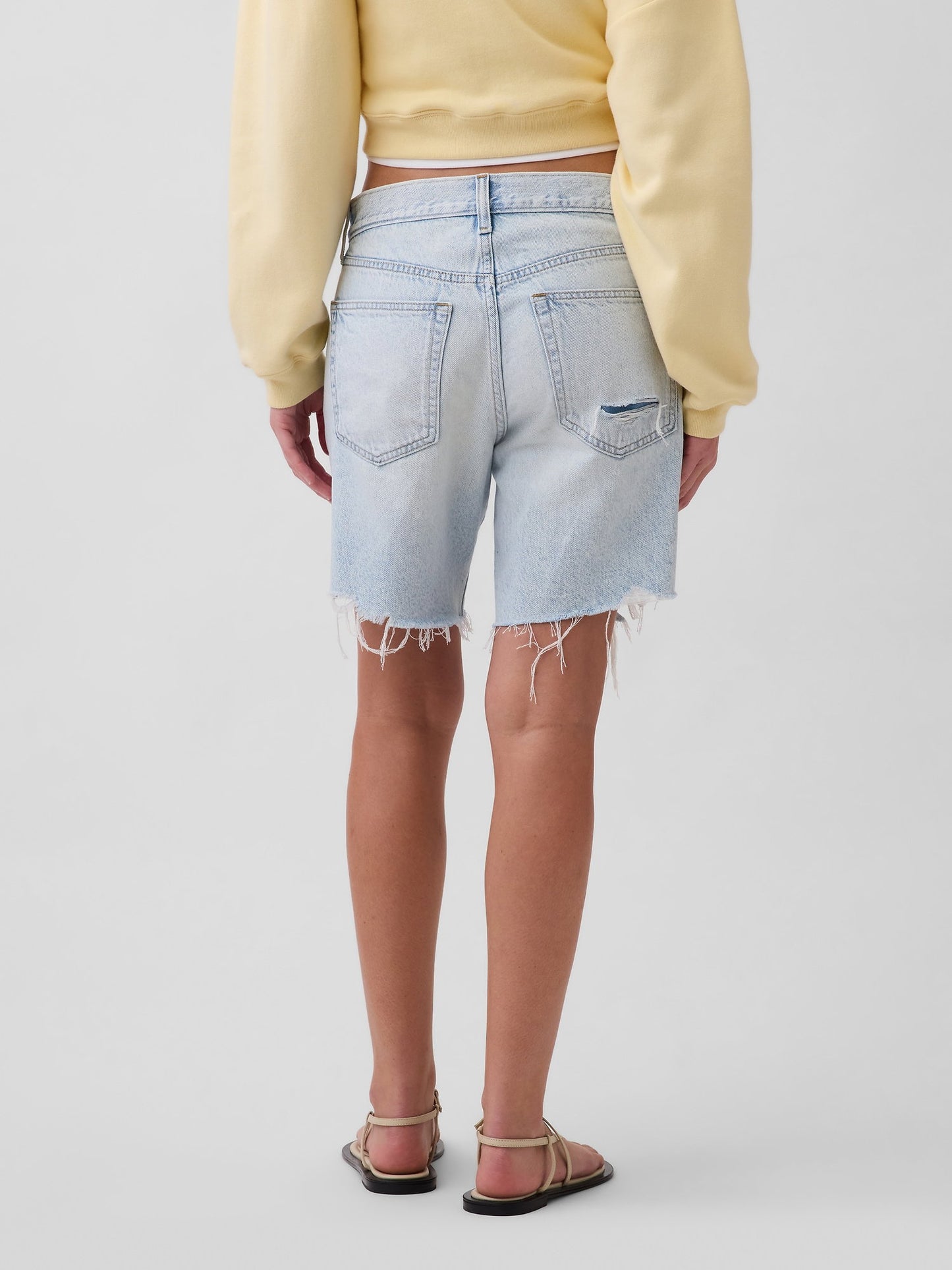 Açık Mavi Mid Rise Loose Denim Bermuda Şort