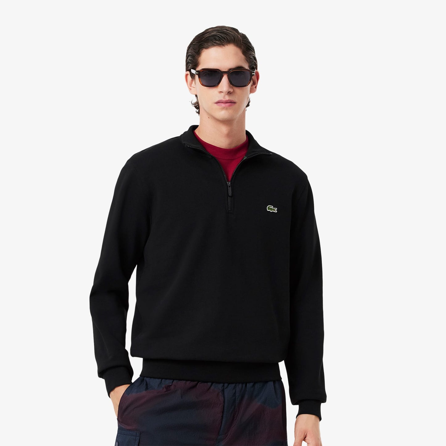 Lacoste High Neck Zipped Fleece Erkek Siyah Sweatshirt