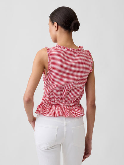 Kırmızı Smocked Kolsuz Bluz