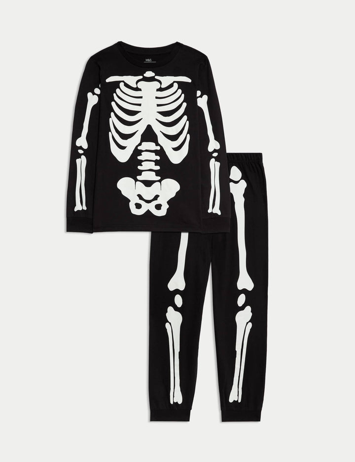 Halloween Karanlıkta Parlayan Iskelet Desenli Pijama Takımı
