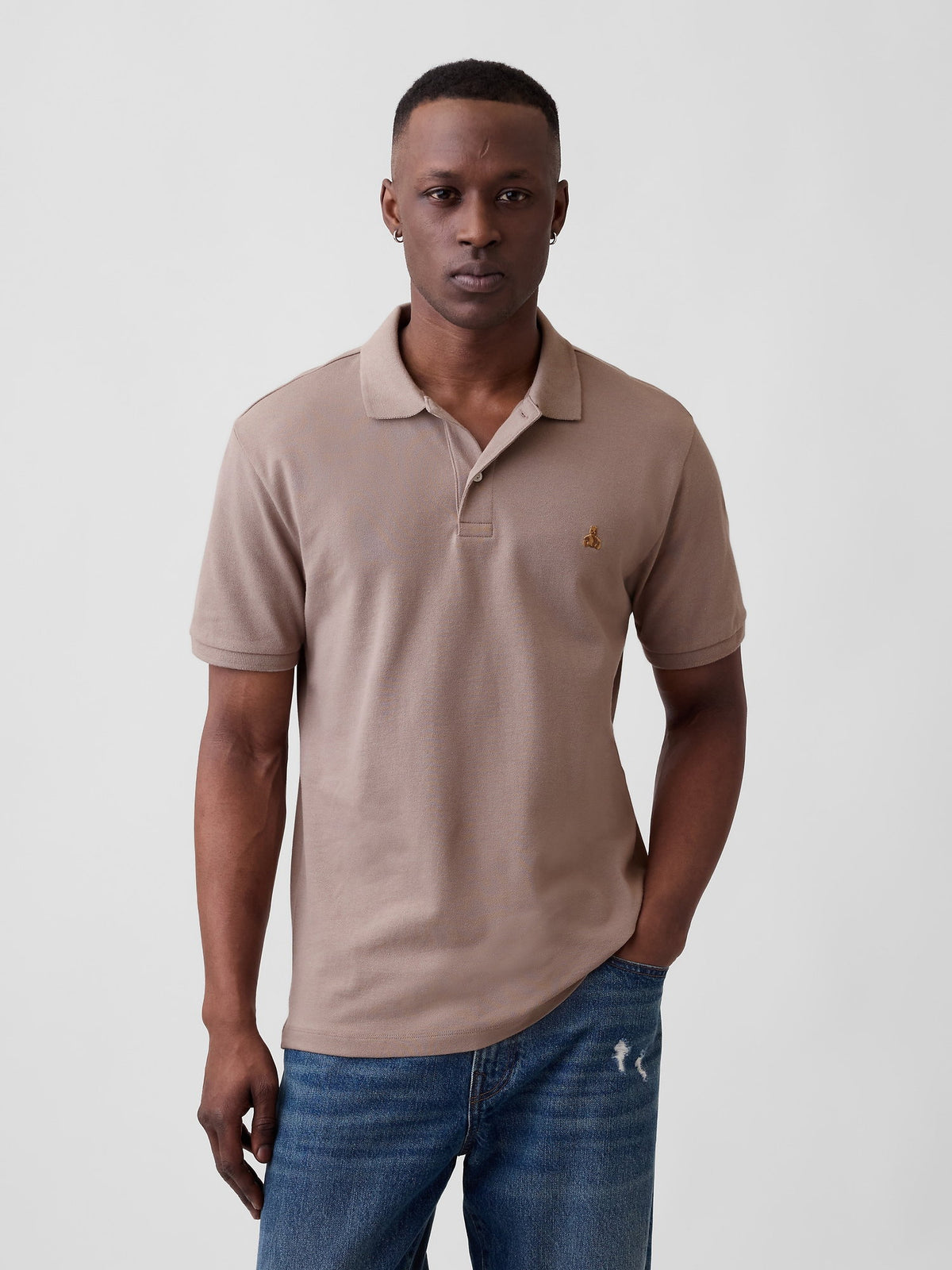 Kahverengi Stretch Pique Polo Yaka T-shirt