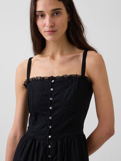 Siyah Eyelet Tiered Maxi Elbise