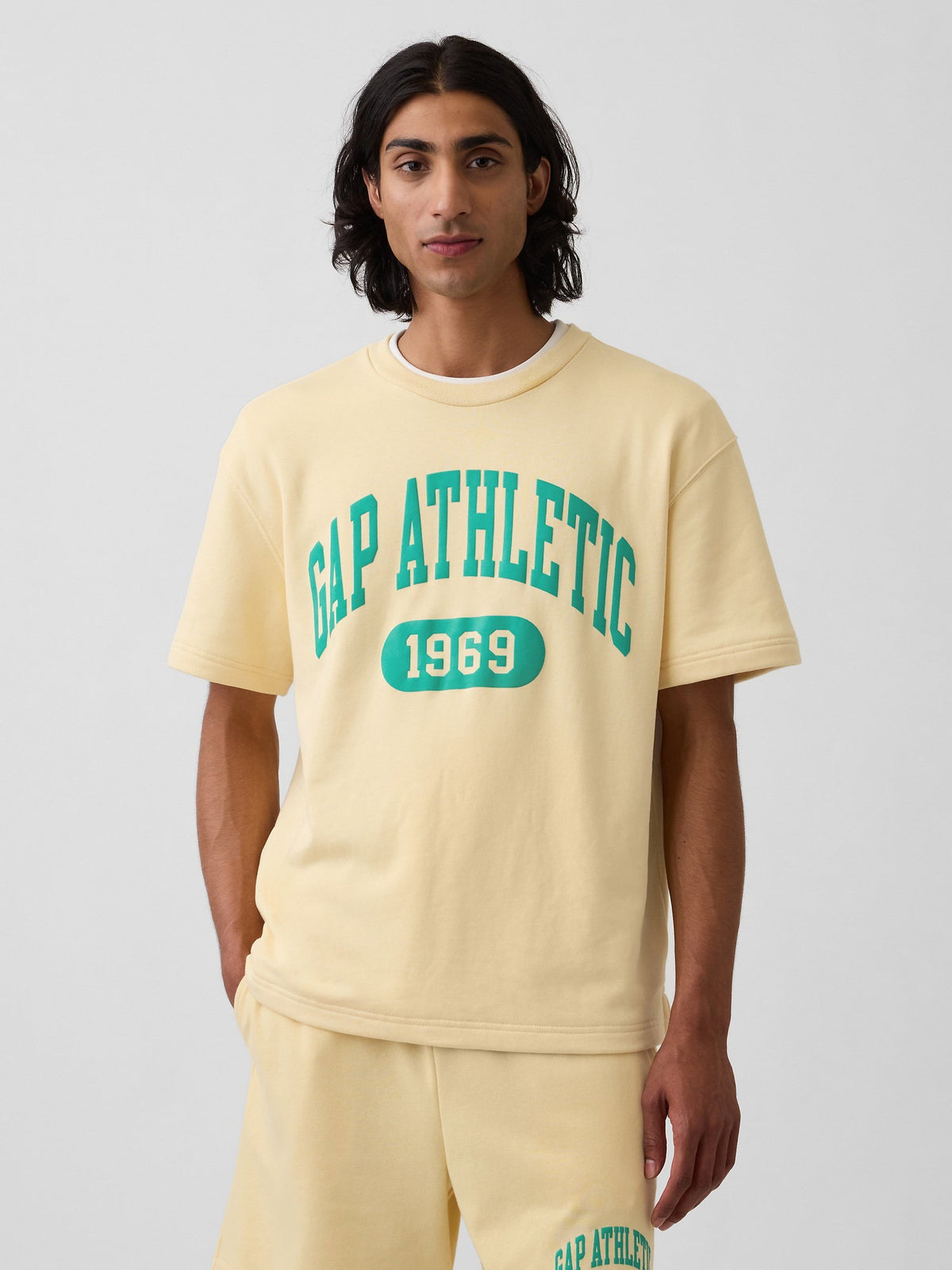 Sarı Relaxed Fransız Havlu Kumaş Grafik Baskılı T-shirt