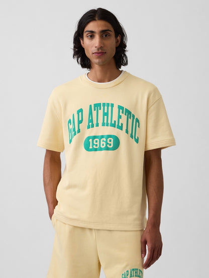 Sarı Relaxed Fransız Havlu Kumaş Grafik Baskılı T-shirt