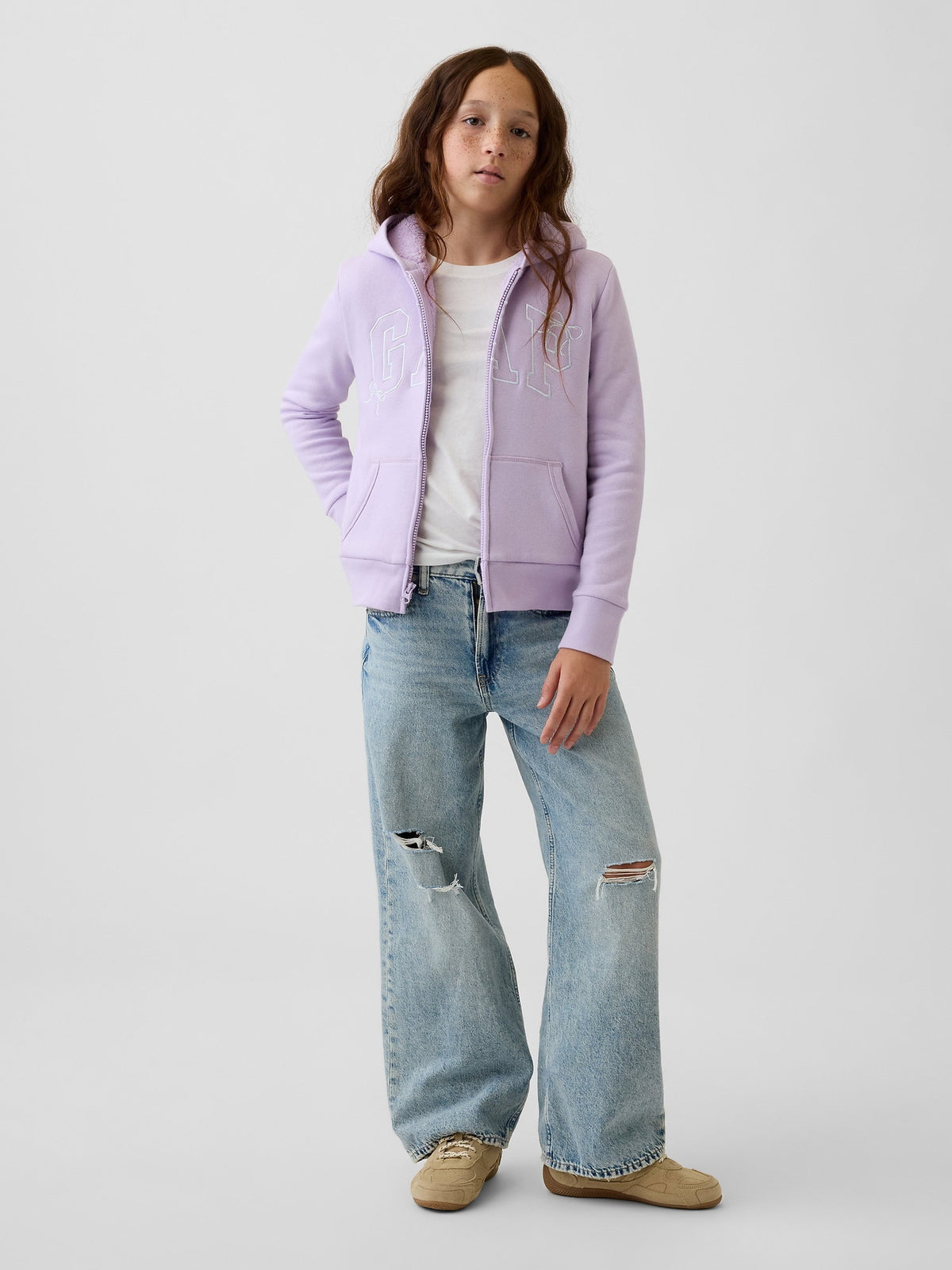Lila Sherpa Astarlı Logo Fermuarlı Sweatshirt