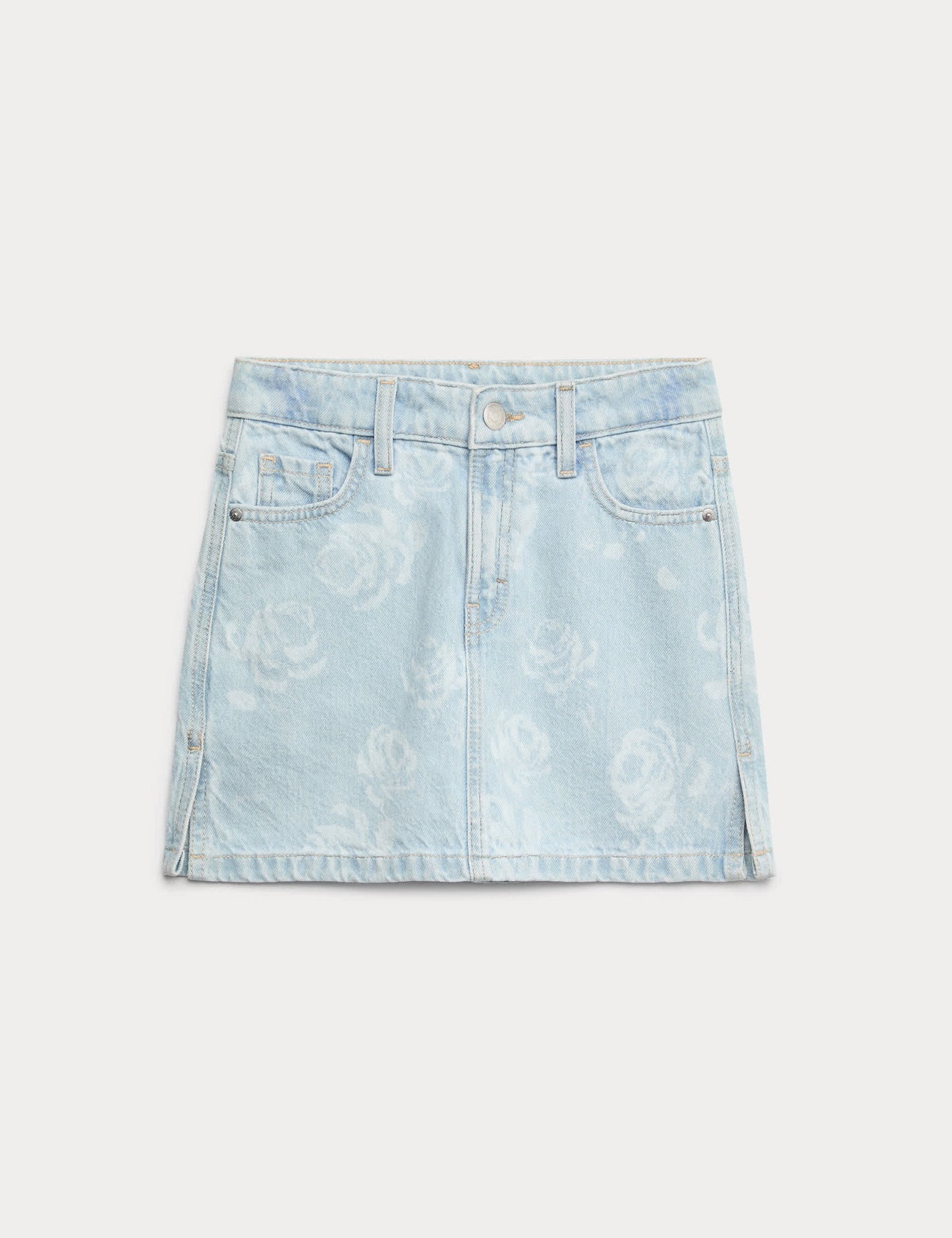 Gül Desenli Denim Etek