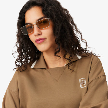 Lacoste Kadın Oversize Fit Polo Yaka Kahverengi Sweatshirt