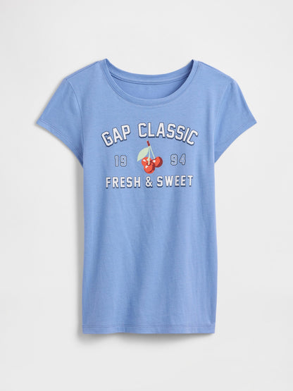 Açık Mavi Grafik Baskılı T-shirt
