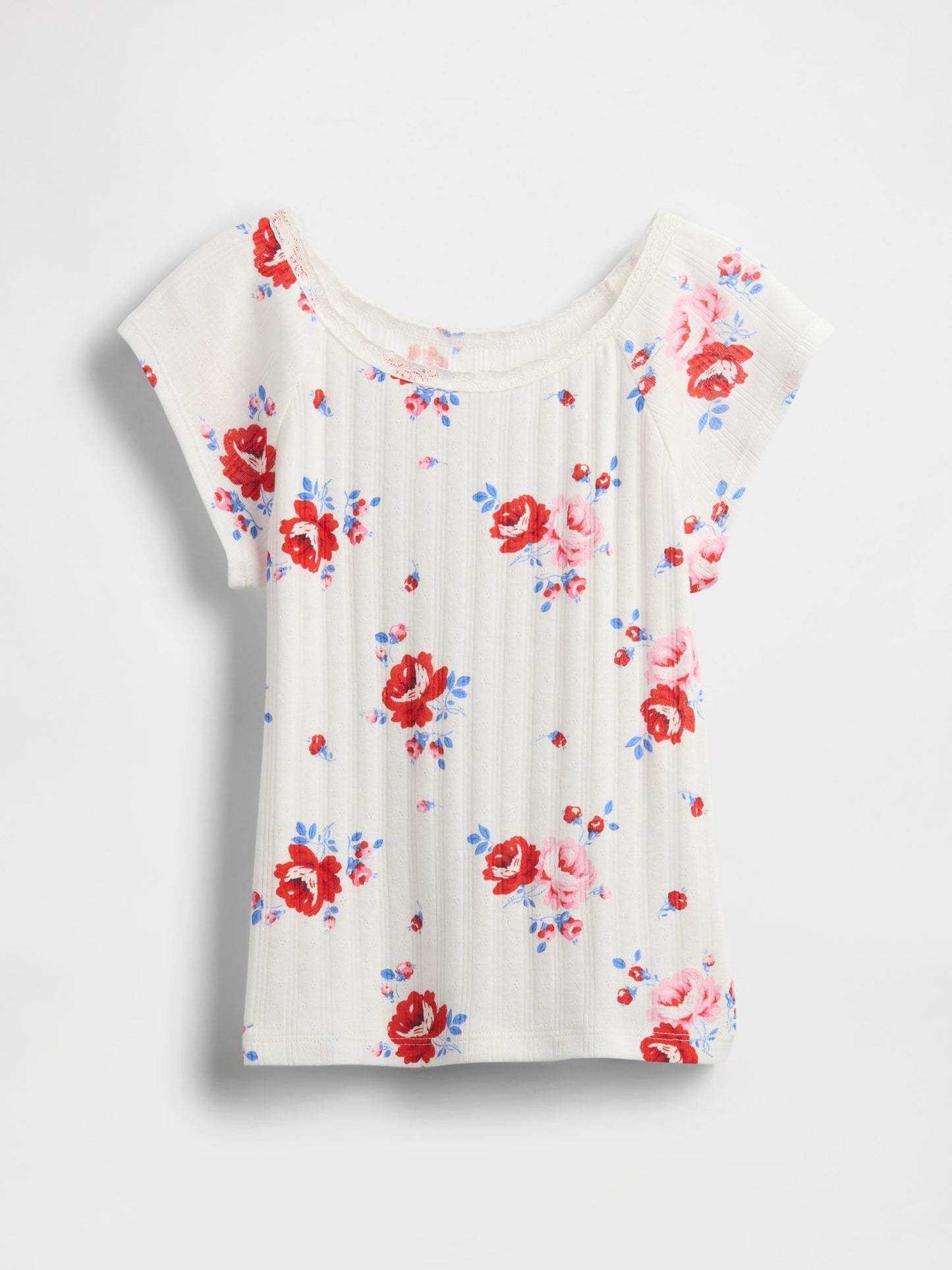 Çok Renkli Dantel Yaka Pointelle T-shirt