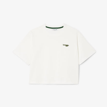 Lacoste Kadın Relaxed Fit Bisiklet Yaka Beyaz T-shirt