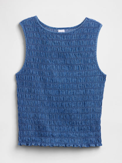 Mavi Smocked Kolsuz Boatneck Bluz