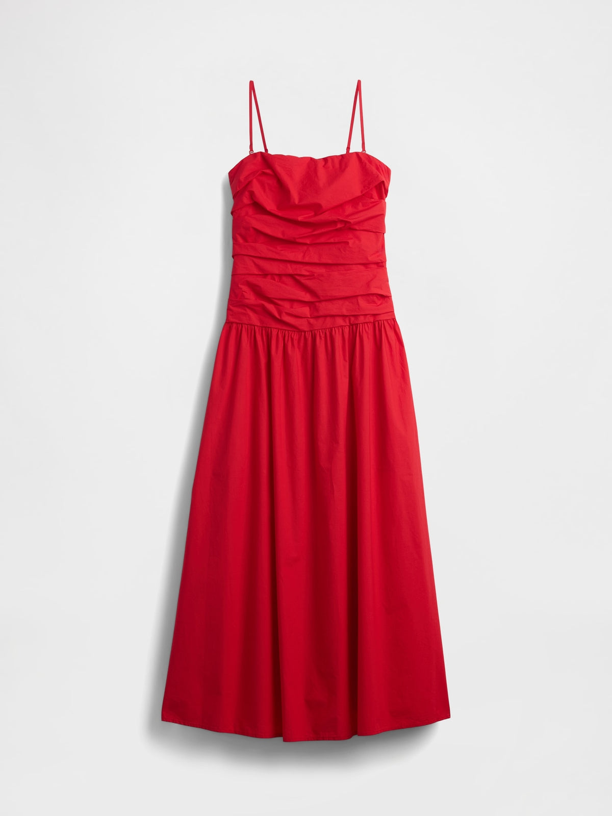 Kırmızı Poplin Drop-waist Maxi Elbise