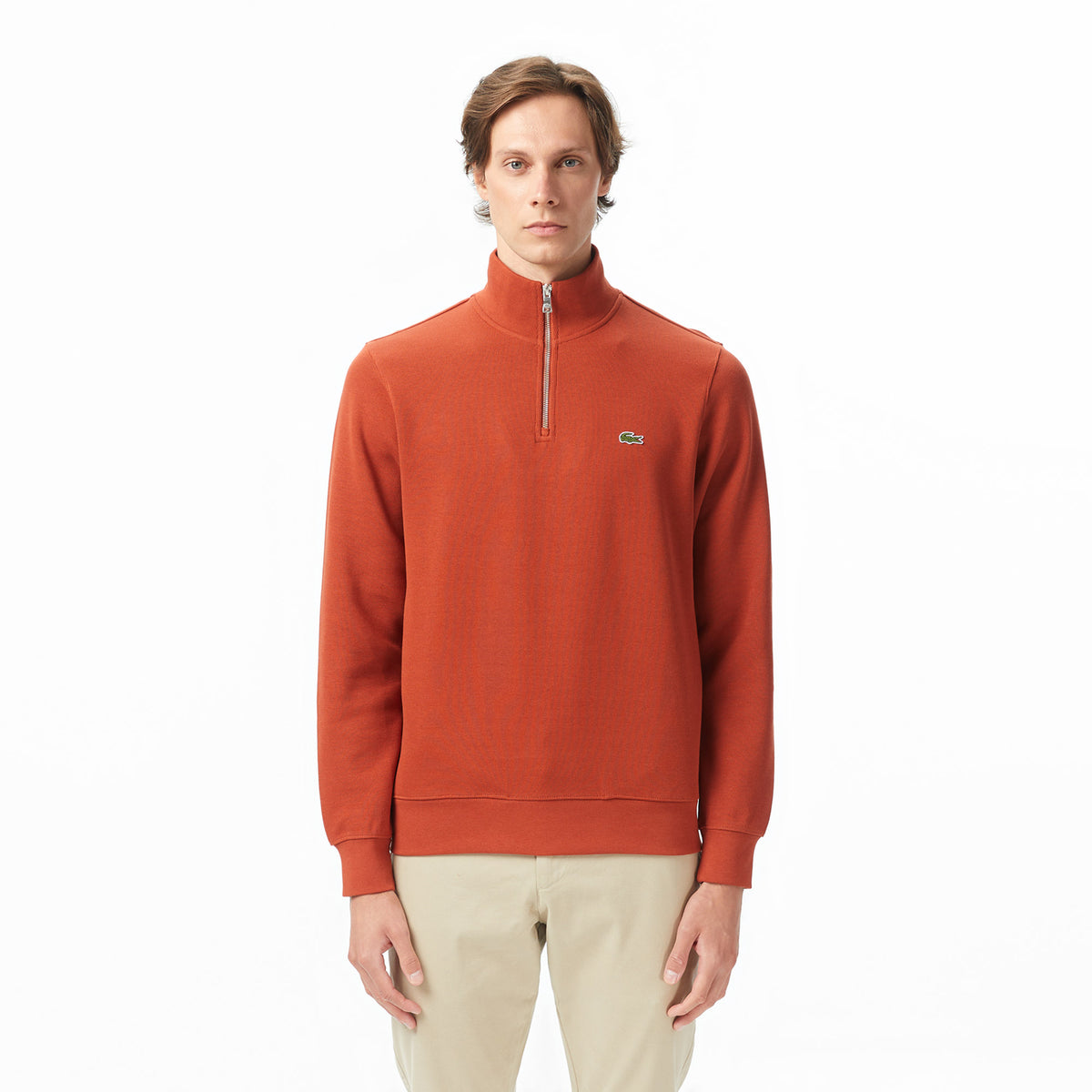 Lacoste Erkek Classic Fit Yarım Fermuarlı Turuncu Sweatshirt