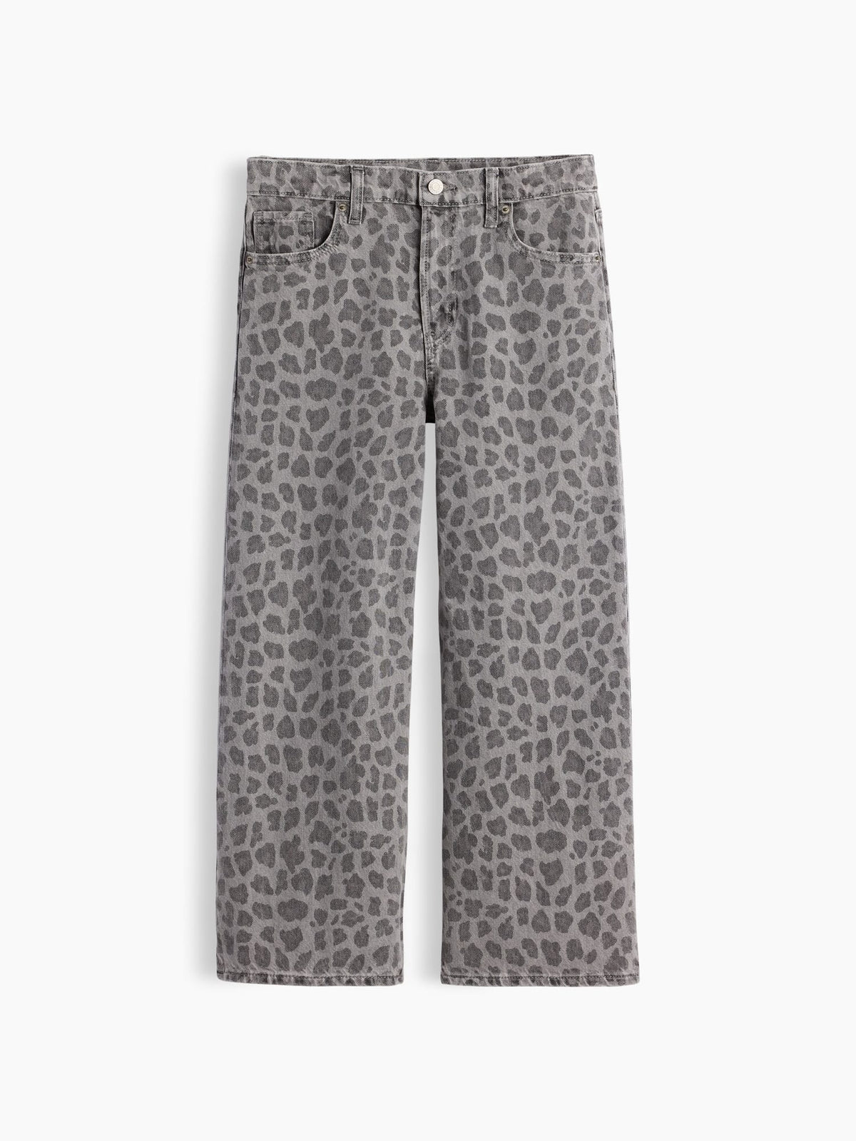 Gri Low Rise Stride Leopar Wide-leg Jean Pantolon