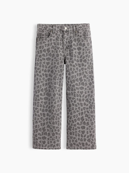Gri Low Rise Stride Leopar Wide-leg Jean Pantolon