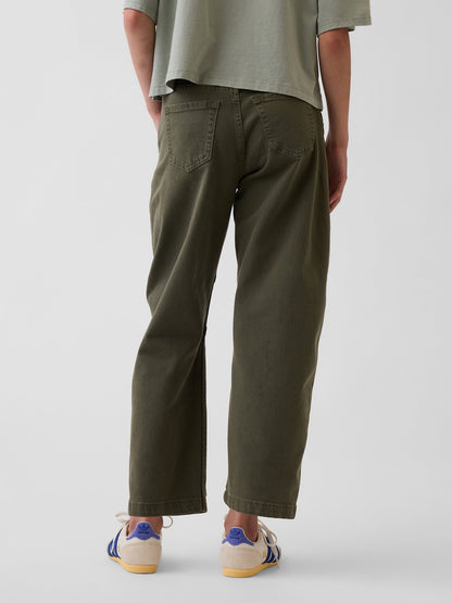 Haki High Rise Barrel Jean Pantolon