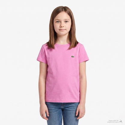 Lacoste Bisiklet Yaka Çocuk Pembe T-shirt