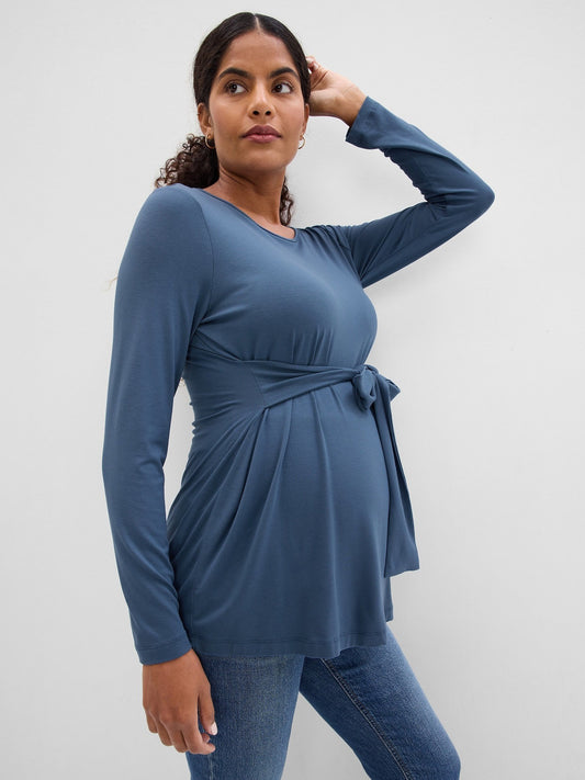 Mavi Maternity Bağlamalı Bluz