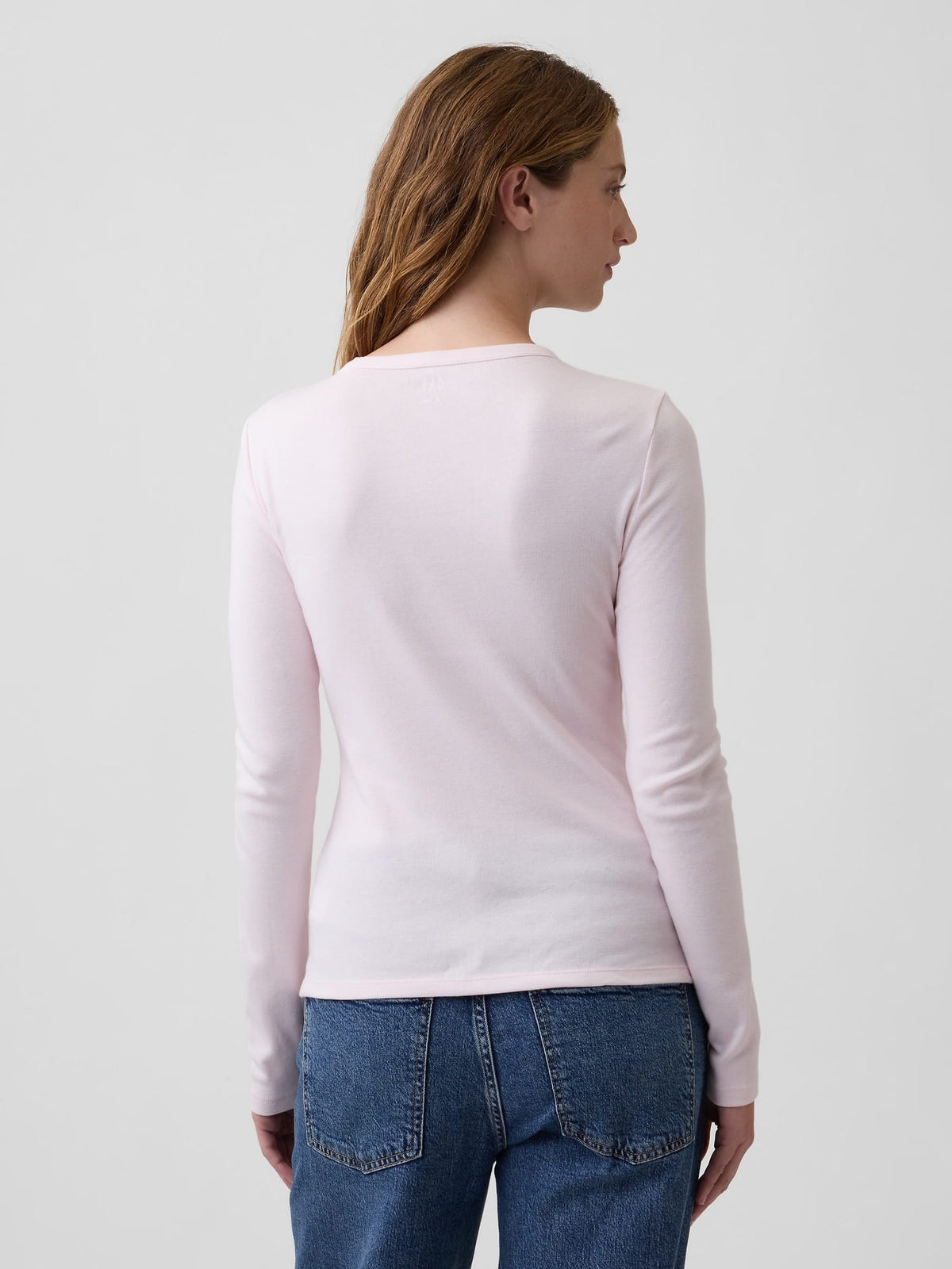 Açık Pembe Modern Fitilli Bisiklet Yaka T-shirt