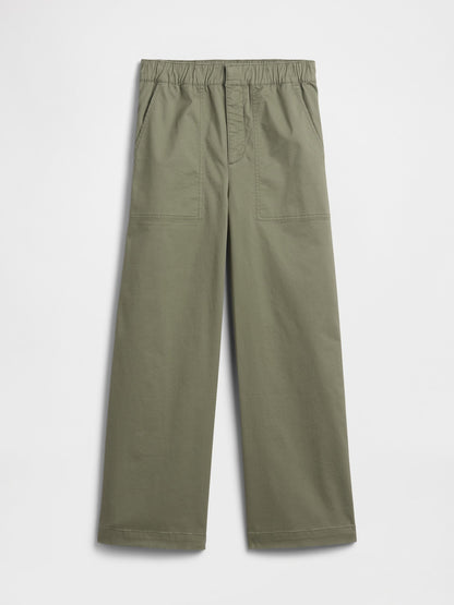 Haki High Rise Baskılı Easy Wide-leg Khaki Pantolon