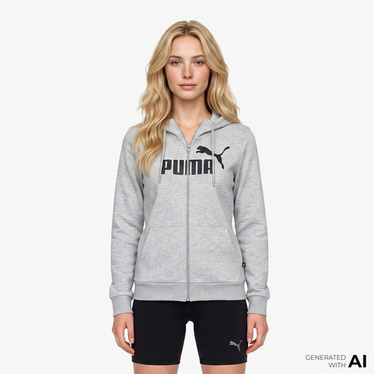Puma Essentials Logo Full Zip Kadın Gri Sweatshirt