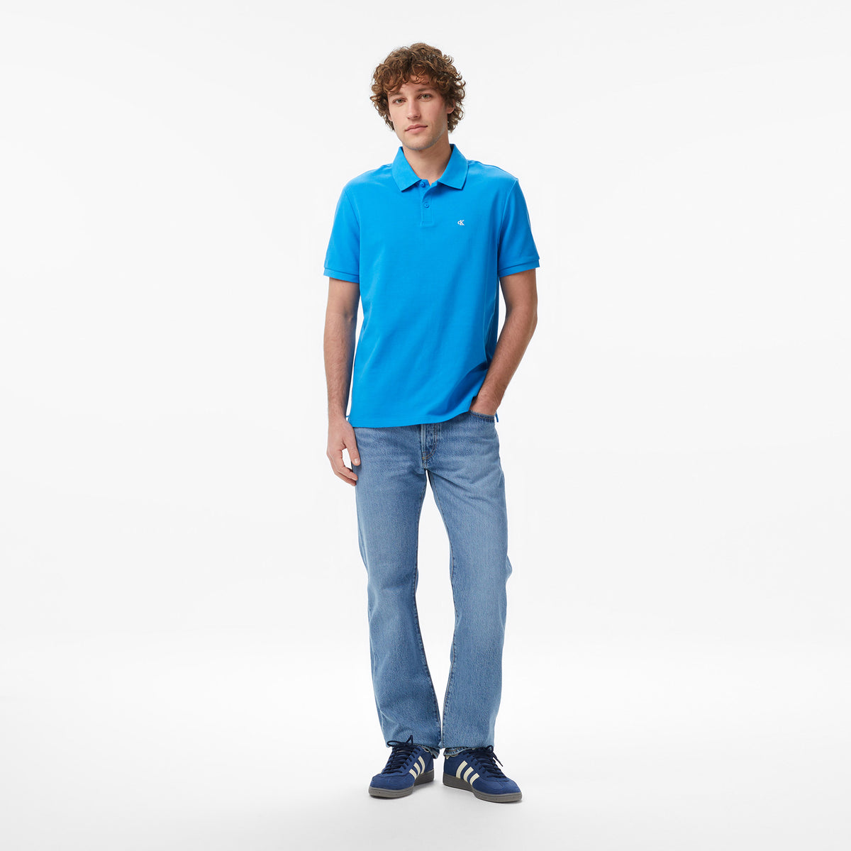 Calvin Klein Monogram Pique Erkek Mavi Polo
