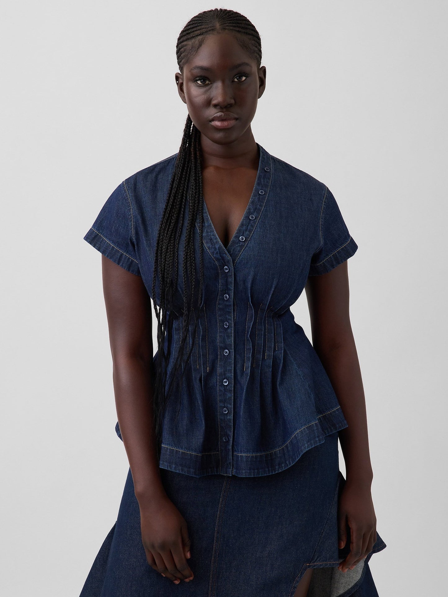 Koyu Mavi Gap × Hfr Denim Peplum Gömlek By Igdalyah