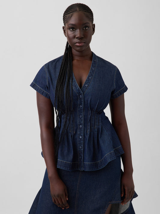 Koyu Mavi Gap × Hfr Denim Peplum Gömlek By Igdalyah