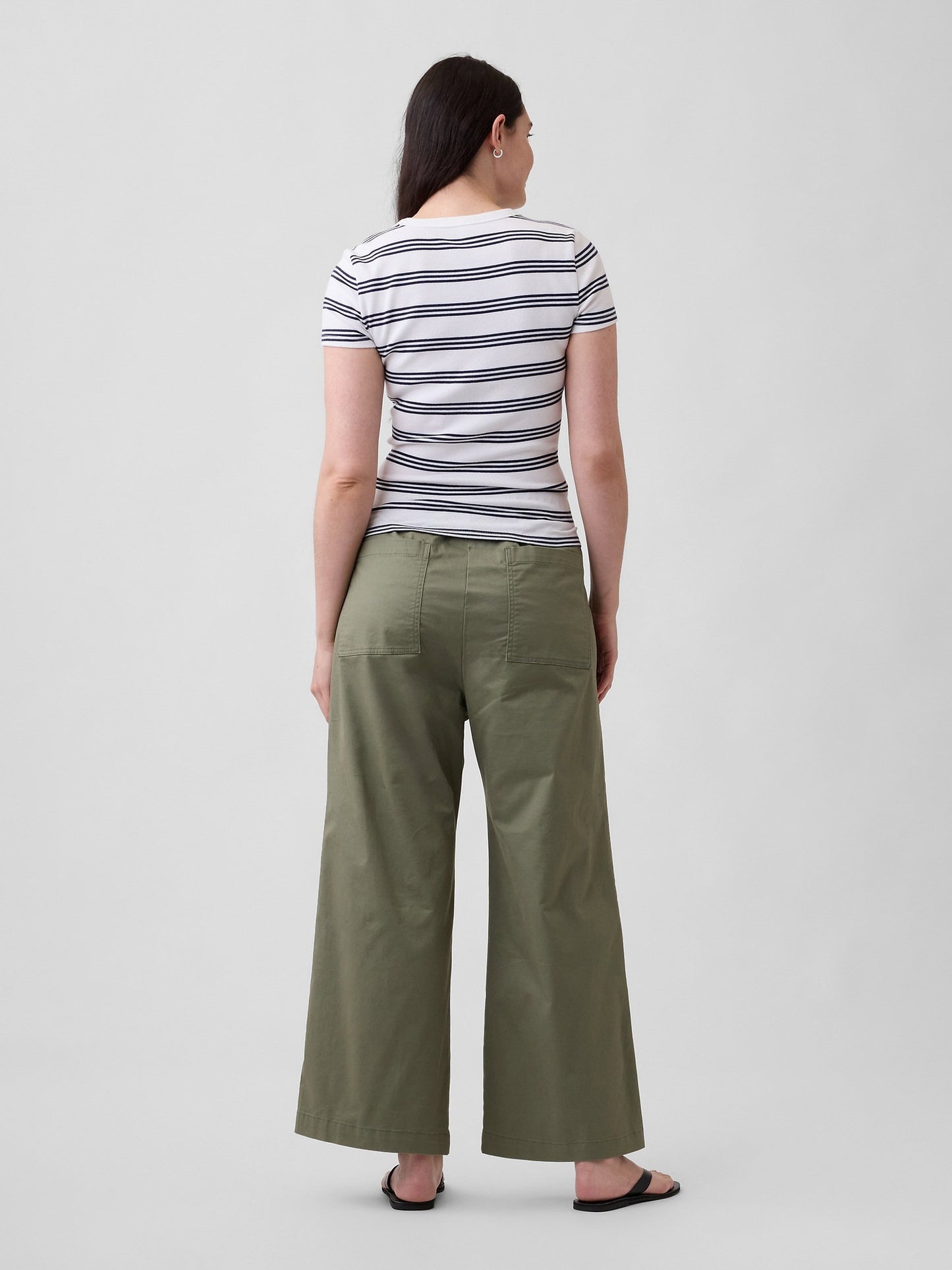 Haki High Rise Baskılı Easy Wide-leg Khaki Pantolon