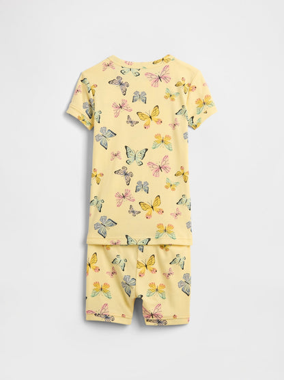 Sarı %100 Organik Pamuk Desenli Pijama Takımı