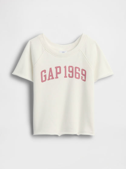 Beyaz Fransız Havlu Kumaş Kısa Kol Sweatshirt