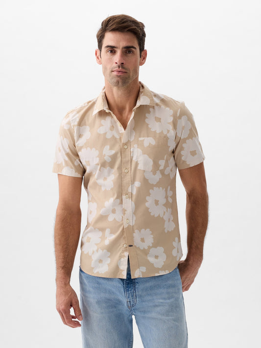 Kahverengi Streç Standard Fit Poplin Gömlek