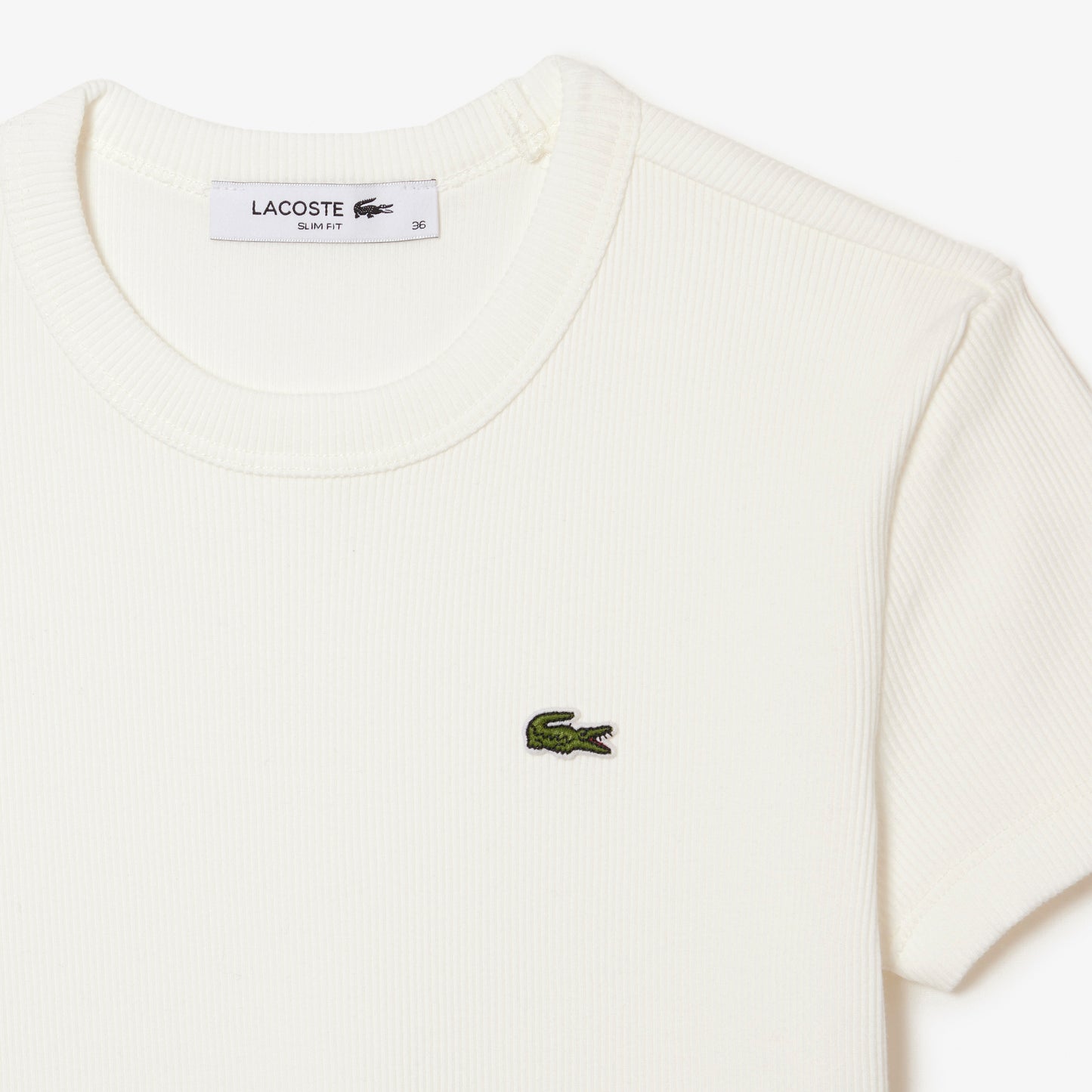 Lacoste Kadın Slim Fit Bisiklet Yaka Beyaz T-shirt
