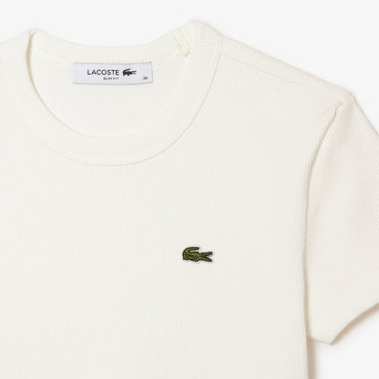 Lacoste Kadın Slim Fit Bisiklet Yaka Beyaz T-shirt