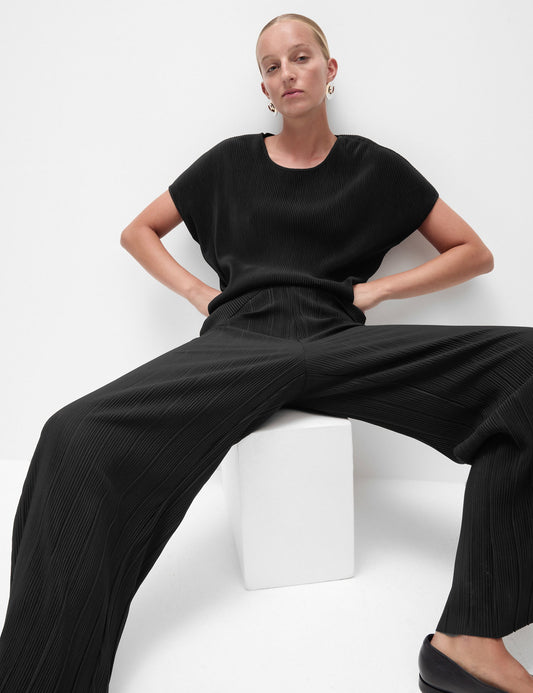 Jersey Pilise Detaylı Wide Leg Pantolon