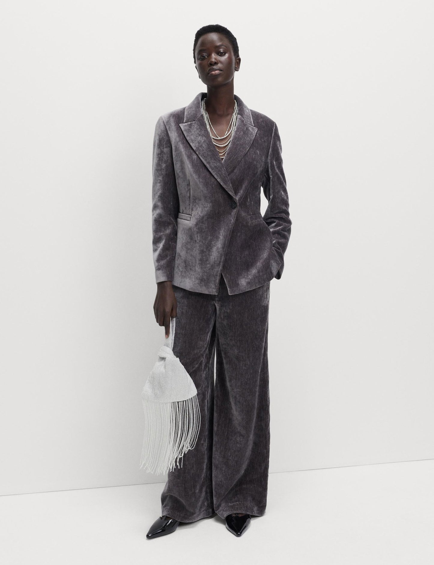 Dokulu Kadife Blazer Ceket