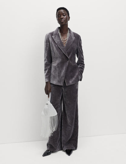 Dokulu Kadife Blazer Ceket