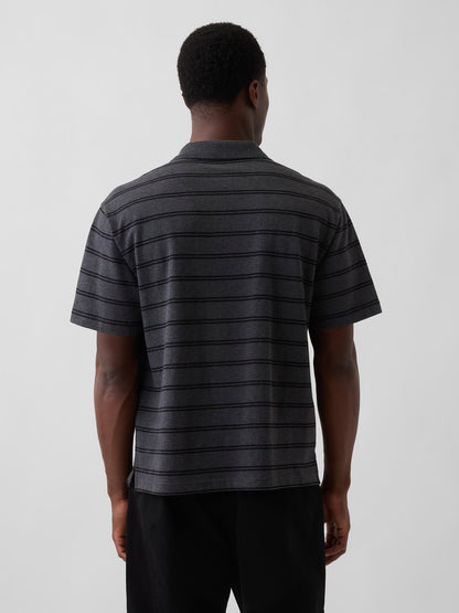 Koyu Gri Relaxed Pique Polo T-shirt