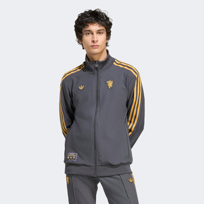 Adidas Manchester United Terrace Icons Erkek Koyu Gri Fermuarlı Sweatshirt