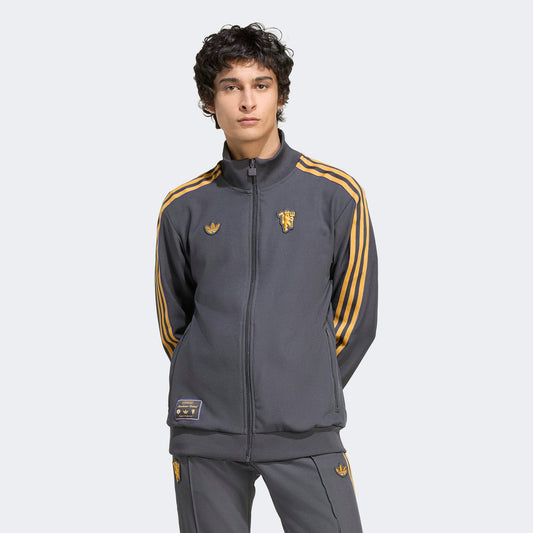 Adidas Manchester United Terrace Icons Erkek Koyu Gri Fermuarlı Sweatshirt