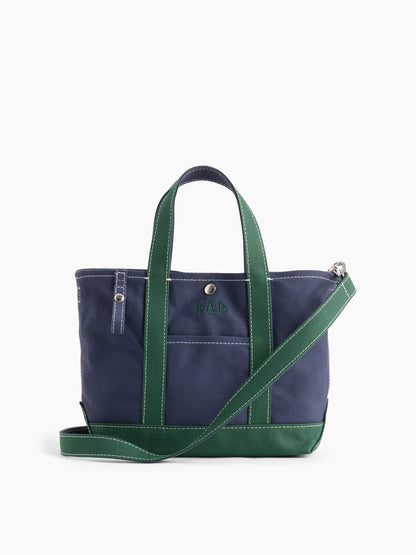 Lacivert Kanvas Logo Mini Tote Çanta