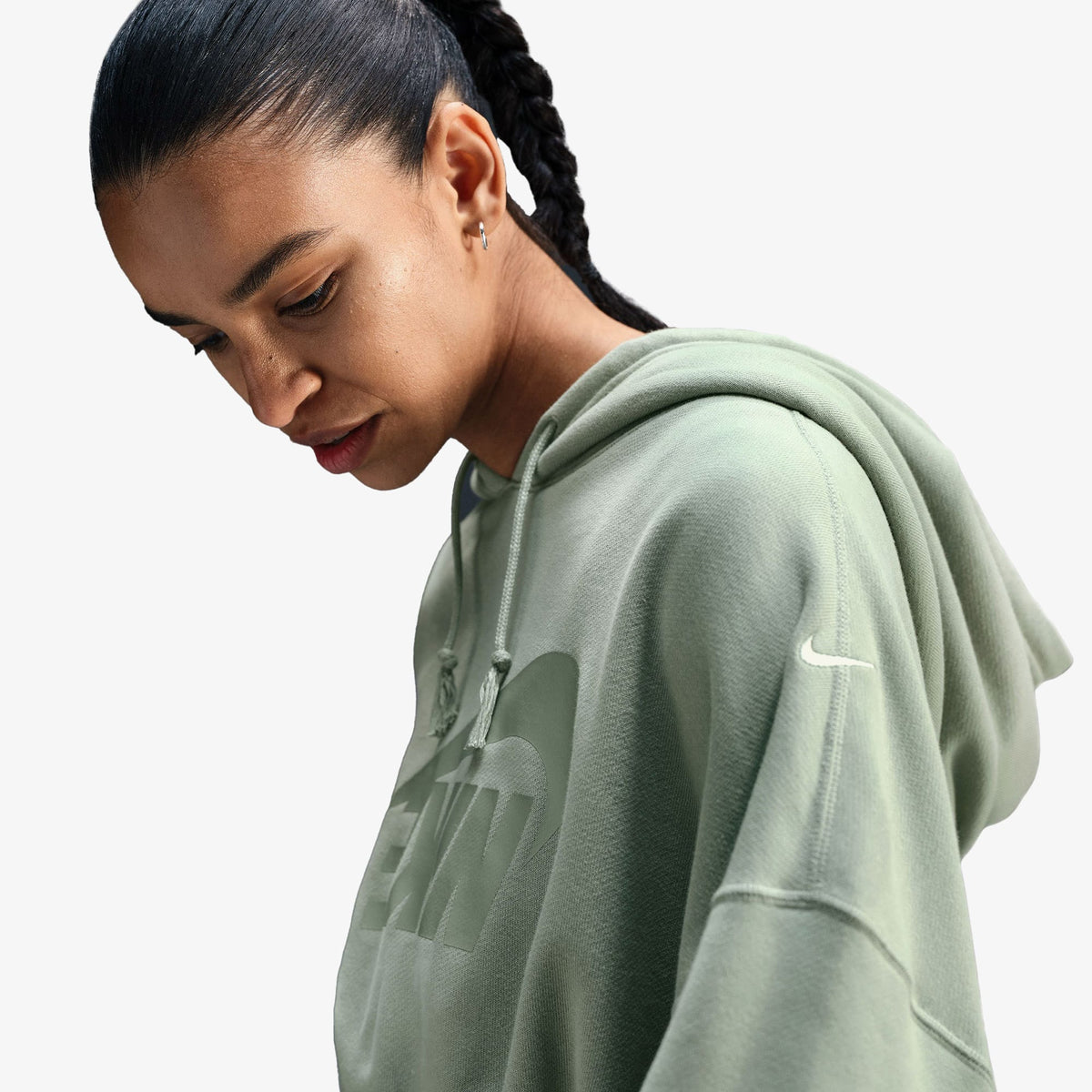 Nike Oversized Sportswear Fleece Cropped Kadın Yeşil Günlük Sweatshirt