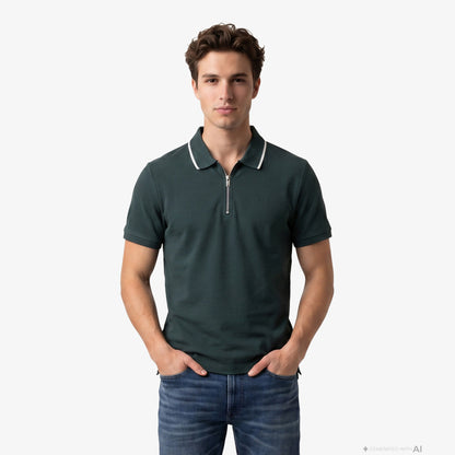 Calvin Klein Tipped Zip Pique Erkek Yeşil Polo