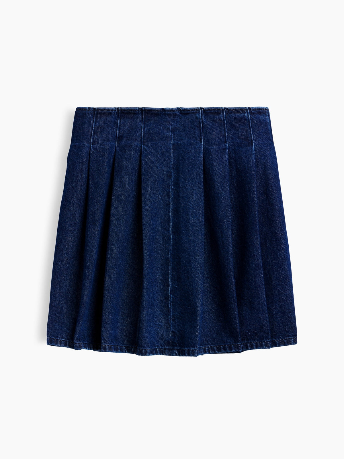 Koyu Mavi Denim Pileli Mini Etek