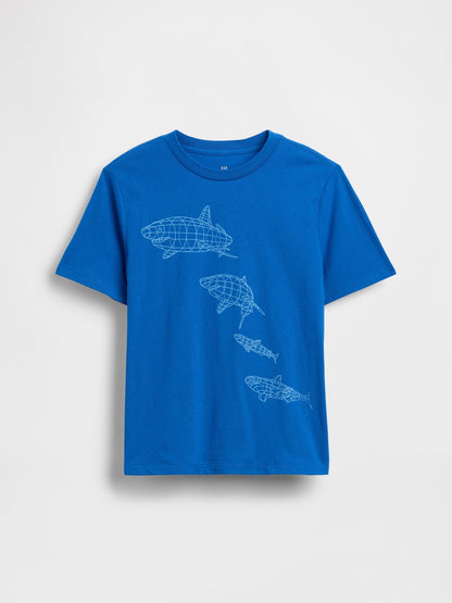 Mavi Grafik Baskılı T-shirt